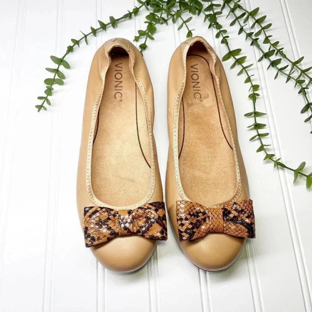 Vionic Tan/Camel Spark Zelda Orthopedic Loafers with Bow Detail Women's Size 7 - Picture 2 of 9